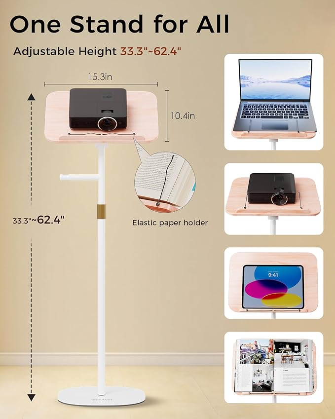 Laptop Stand Floor, Tablet Floor Stands Adjustable Height, Tall Laptop Podium Stand, Wood Music Stand, for Projector, Office, Meeting Room, Study