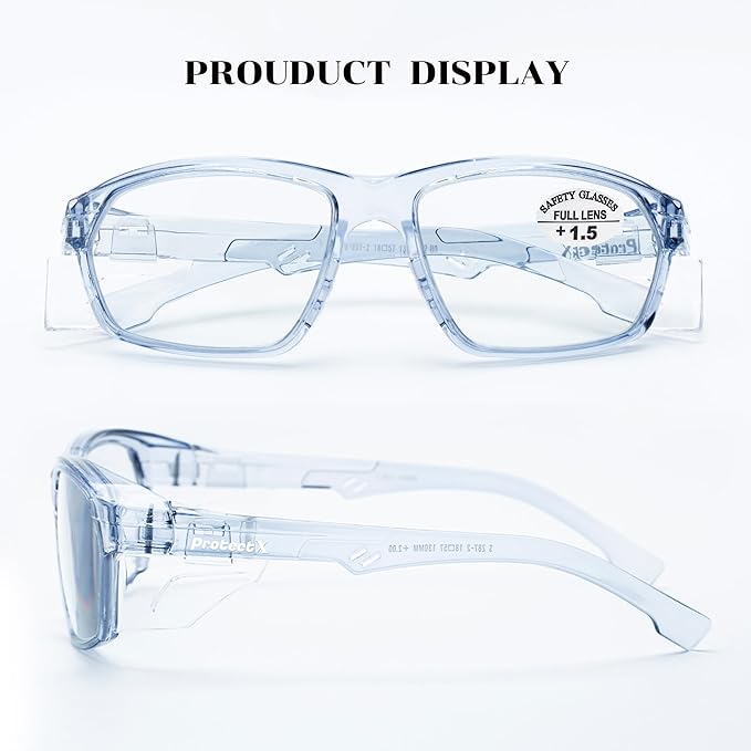 ProtectX Stylish Anti-Fog & Scratch-Resistant Safety Glasses With Readers, UV Protection Goggles, Anti-Impact Lightweight Glasses for Men＆Women 1.5-6 Pack,Blue