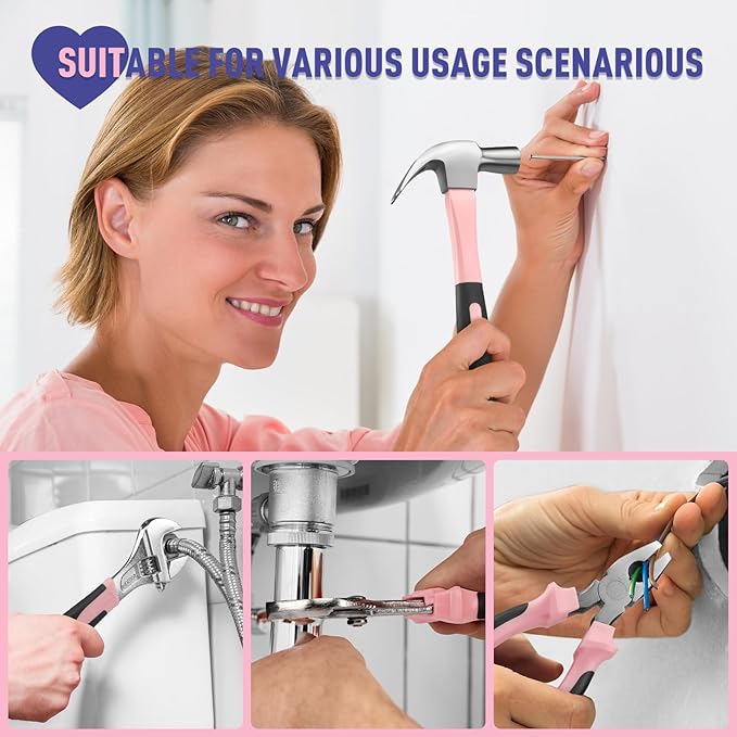 Sundpey Home Tool Kit 148-Pcs - Household Starter Basic Hand Repair portable Tool Set with Case & Ratcheting Screwdriver & Hex Key & Pliers & Wrench & Voltage Tester & Water Pump Plier for Women