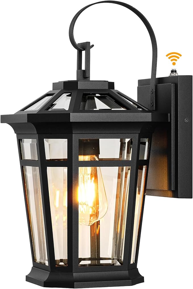 VIANIS Large Outdoor Light Fixture, Black Modern Dusk to Dawn Outside Lighting with Transparent Tempered Glass, Aluminum Waterproof and Anti-Rust Exterior Lighting Fixtures for Porch, Garden, Doorway