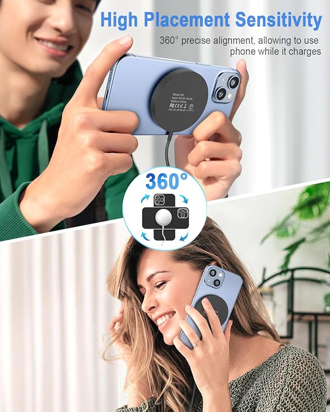 Magnetic Wireless Charger Compatible with iPhone 16/15 Pro Max/15 Pro/15/15 Plus/14/13/12 Series, Fast Chargering Upgraded Mag-Safe LED Charging Pad with 20W Type-C Adapter (Black)