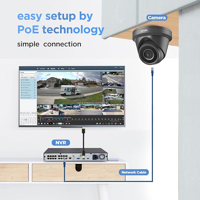 16 Channel Security Camera System 4K PoE, 16x 8MP Wired IP Black Turret Dome Camera with AI Human Vehicle Detection, Built-in Mic, Remote Access 24-7 Recording, 4K 16CH NVR 4TB HDD, PD93A31616-8M