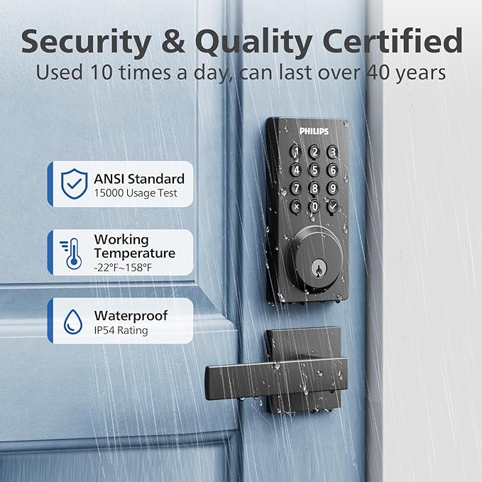 Philips WiFi Smart Door Lock, Smart Locks for Front Door, Keyless Entry Door Lock, Smart Lock Keypad Deadbolt, Buit-in WiFi, APP Remote Access, Compatible with Alexa & Google Assistant, Auto Locking