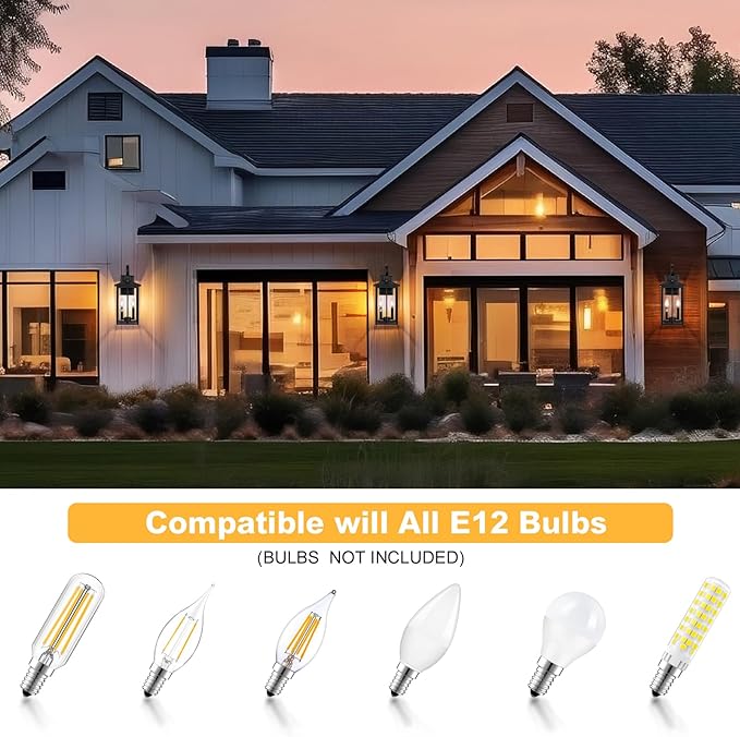 18" Large Black Outdoor Wall Light Fixture, 2-Light Waterproof ETL Listed Outdoor Wall Lamp with Clear Glass, E12 Socket, Aluminum Outside Garage Light Lantern for House, Porch, Patio, Garage