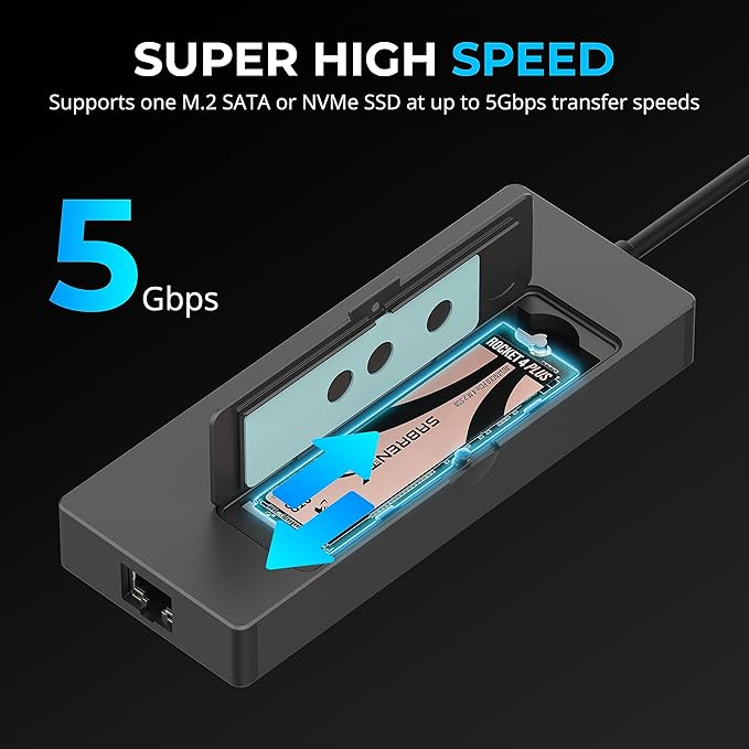 SABRENT USB-C Hub & SSD Enclosure, 6-Port Dock with M.2 SSD Slot, 90W Power Delivery, USB 3.0 & 2.0 Ports, 4K HDMI, RJ45 Gigabit Ethernet (HB-6PNV)