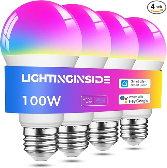 Smart Light Bulbs 100W Equiv., 1350LM 11W Smart Bulb Works with Alexa/Google Home/Smart Life, A19 E26 RGBCW Color Changing, No Hub Required, 2.4G WiFi Bluetooth Bulb, ETL Listed, 4PCS