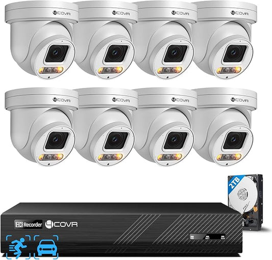 4COVR PoE PTZ Security Camera System 8 Channel, 8X 5MP IP PTZ Camera Two Way Audio, 280ｰ Pan 90ｰ Tilt 5X Optical Zoom, Smart Color Night Vision, Human Vehicle Detection, 4K NVR 2TB HDD, LY5XCP5M0808