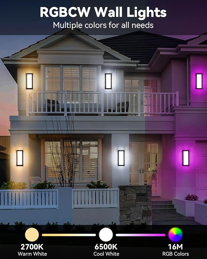 SHIMR Outdoor Wall Lights, 1500LM Smart Porch Lights RGBCW Outdoor Light Fixture, Wi-Fi Control Color Changing Exterior Sconce IP65 Waterproof Antirust, Works with Alexa Google Assistant [ETL Listed]