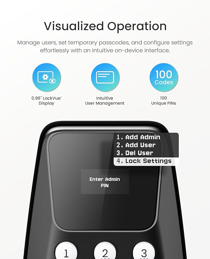 DESLOC C100 Keyless Entry Door Lock with 2 Lever Handles & Display, Electronic Keypad Deadbolt with Screen Digital Smart Front Door Lock Set, Auto Lock, Passage Mode, 12 Months Battery, Black