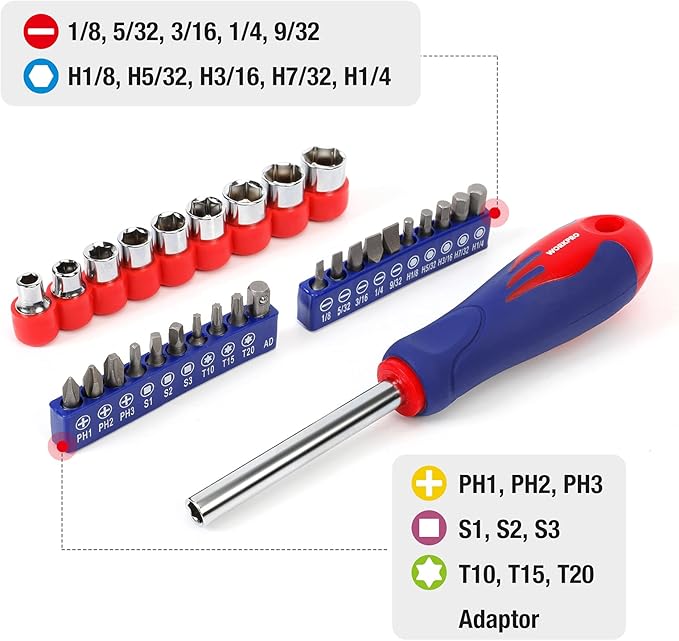 WORKPRO Home Tool Kit, 100 Piece Kitchen Drawer Household Hand Tool Set with Easy Carrying Pouch