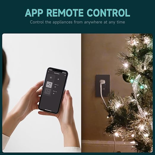 Black Smart Electrical Outlet, Smart Wi-Fi Outlet with Individually Controlled, 15Amp Receptacle with Remote Control, Compatible with Google Home & Alexa, ETL&FCC Certified, 2.4G WiFi Only