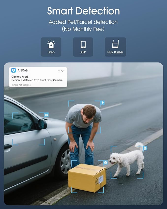 ANRAN Wireless Security Camera System, 10.5" 4K Monitor with 4x5MP PTZ WiFi-6 Camera, Auto-Tracking, 2-Way Audio, Human/Vehicle/Pet/Parcel Detection, 8CH NVR with 2TB HDD, No Monthly Fee