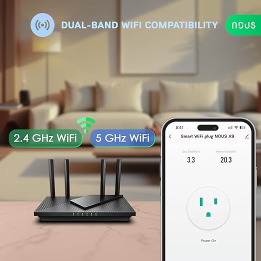 Wi-Fi Smart Plug 15A, Dual-Band 2.4GHz & 5GHz, Energy Monitoring, Compatible with Alexa, Google Home, Tuya Smart App, Remote Control, Timer, Compact Design, Smart Outlet, 2 Pack