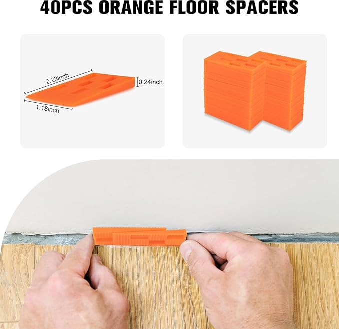 43-Piece Laminate Flooring Installation Kit with Sturdy Double-Ended Hammer, Steel Return Hooks, Snug-Fitting Two-Handed Knocking Block with Handle, and Shims, Perfect for Home and Professional Use