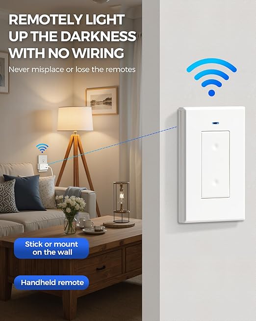 Mini Remote Control Outlet Wireless Light Switch, Programmable and Removable Remote Outlet Switch Kit for Lamps, Fan, Home Appliance, 100ft RF Range, No Wiring, FCC Listed W08RC1106