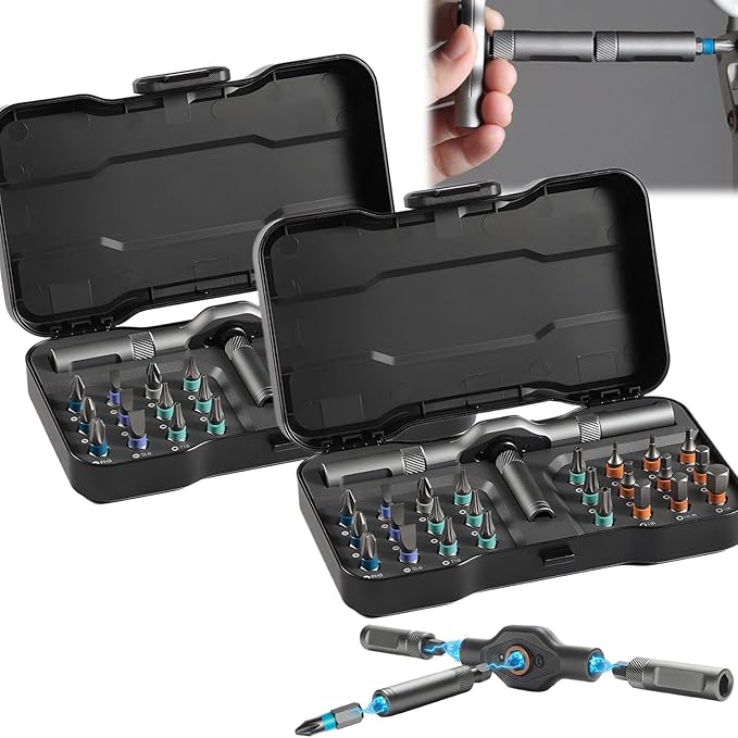 Diy Screwdriver 24 In 1, 2025 New 24 In 1 Multi Bit Magnetic Screwdriver Set, Magnetic Screw Driver Set, Multi-purpose Ratchet Wrench Screwdriver S2 Magnetic Bits, Detachable T Ratchet Handle (2PCS)