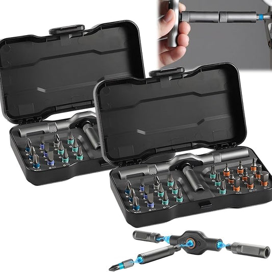 Diy Screwdriver 24 In 1, 2025 New 24 In 1 Multi Bit Magnetic Screwdriver Set, Magnetic Screw Driver Set, Multi-purpose Ratchet Wrench Screwdriver S2 Magnetic Bits, Detachable T Ratchet Handle (2PCS)