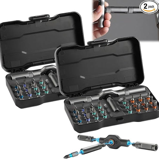 Diy Screwdriver 24 In 1, Upgrade 24 In 1 Multi Bit Magnetic Screwdriver Set, Magnetic Screw Driver Set, Multi-purpose Ratchet Wrench Screwdriver S2 Magnetic Bits, Detachable T Ratchet Handle (2PCS)