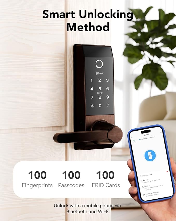 Smart Lock Doorbell Fingerprint Smart Door Lock Deadbolt for Homeowners or Parents Door Lock with Camera and Door Handle for Renters, Keyless Entry Door Lock for Front Door (Contour Sand Nickel)
