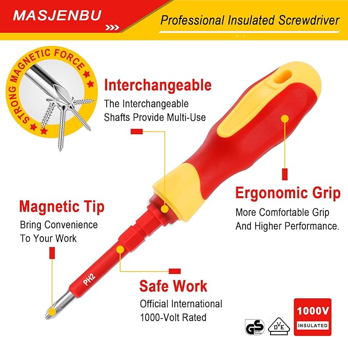 1000V Insulated Electrician Screwdriver Set, 29-pieces Screw Driver Set Kit, CR-V Magnetic Screwdriver Tool Set, Professional Electrician Tools Phillips Slotted Torx Hex Square with Voltage Tester