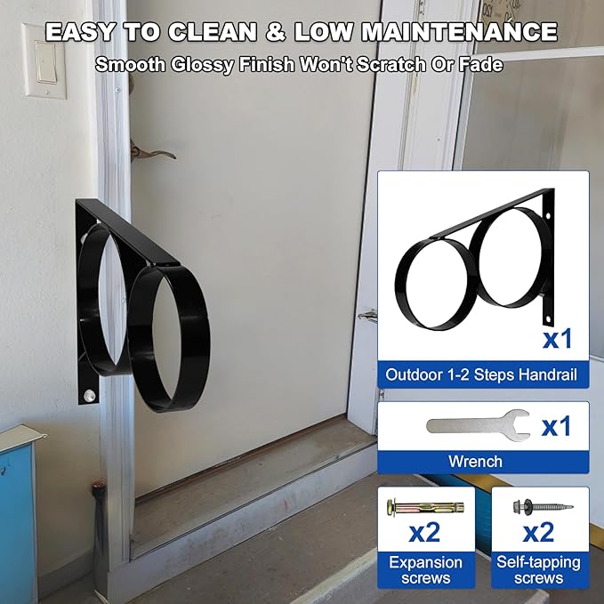 Hand Rail for Outdoor Steps-Hand Rails for Elderly,1-3 Steps Stair Handrails-Porch Railing-Powder Coated Deck Hand Rail-Wall Mount Stair Hand Grab Bars-Safety Handle for Garage, Porch, Garden