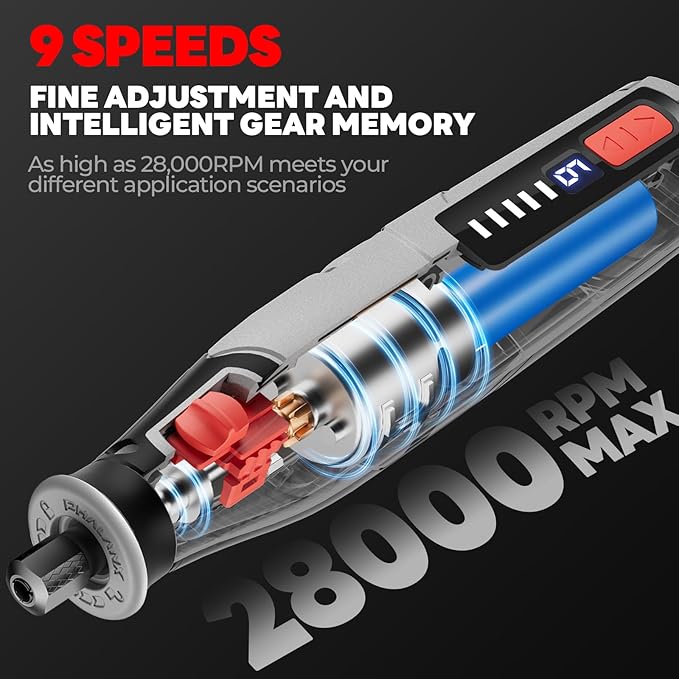 Rotary Tool - 4V Rotary Tool Cordless, PHALANX Rotary Tool Accessories 80 PCS 4000mAh Li-Ion Battery, Preset 9 Speed Adjustment Grinder Tool for Cutting Sanding Carving Polishing Engraver DIY Crafts