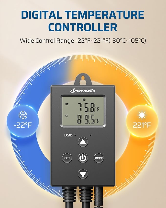 DEWENWILS Digital Temperature Controller Thermostat Outlet with Heating & Cooling Mode for Chest Freezer, Home Brewing, Green House, Incubation, Reptiles, -22°-221°F, 120V/10A/1200W