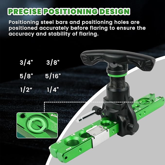 Flaring Tool, Tube Pipe 8 Die Sizes 1/4", 5/16", 3/8", 1/2", 5/8", 3/4" Single Flaring Tool HAVC with 2 Flare clamp, 45° Eccentric Tube Flare Tool with Clutch Limit Platefor Copper Aluminum Tubing