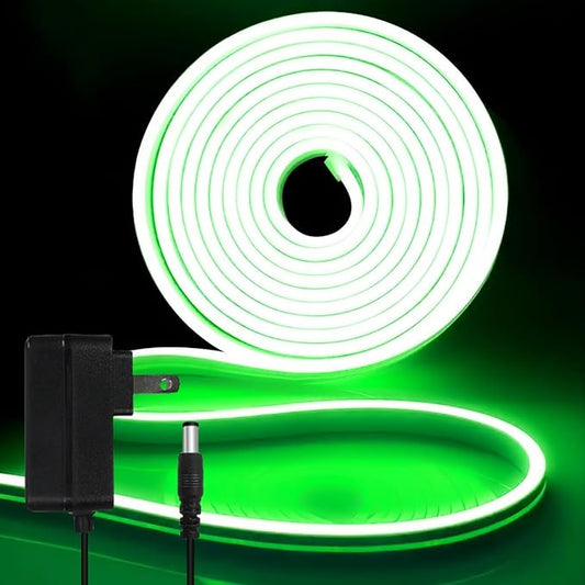 iNextStation 12V Green LED Strip Lights 16.4FT, Flexible Silicone Neon Rope Light with Power Adapter, Waterproof, Cuttable, Dimmable & Linkable, for Cabinet, Ceiling, Wall, Bedroom, Kitchen, Garage