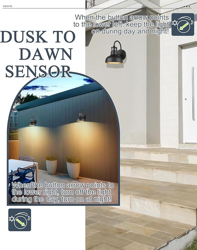 7“ Motion Sensor Outdoor Lights, Outdoor Light Fixture Dusk to Dawn with E26 Base Socket, IP65 Waterproof Outside Wall Light for Barn, Balcony, Entrance, Front Door, Porch, 2210SBK(G)-1