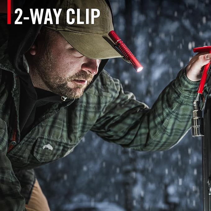 COAST XT10R 280 Lumen USB-C Rechargeable Pocket Flashlight/Penlight with TWIST FOCUS and Two-Way Clip, 3 Bite Caps included, Pocket Size for EDC, Work and Emergencies, RED