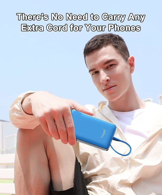 TG90° 10000mah Power Bank Portable Charger with Built-in Cables, Portable Phone Charger Battery Backup Compatible with iPhone 16 15 14 13 12 and Android Phones
