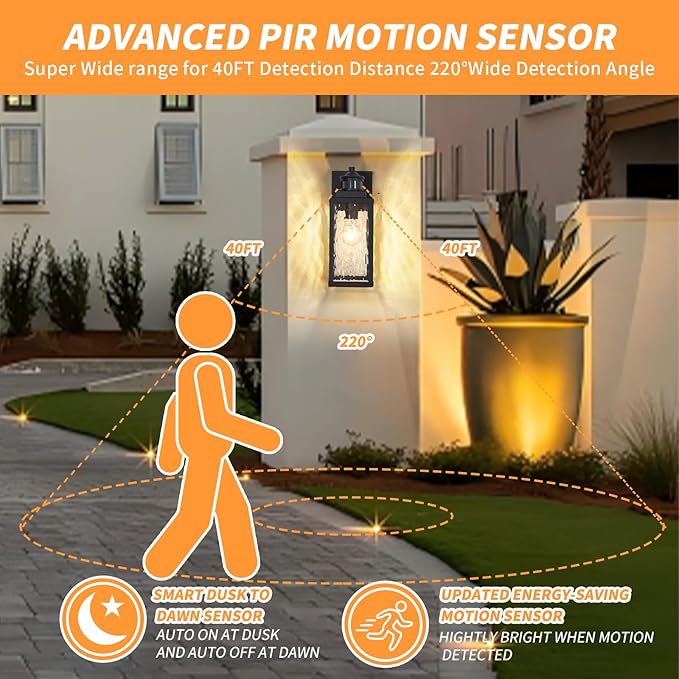 Motion Sensor Outdoor Wall Lights,Updated Dusk to Dawn Outdoor Lighting, Exterior Light Fixtures Wall Mount,Waterproof Porch Light Outside Lights for House