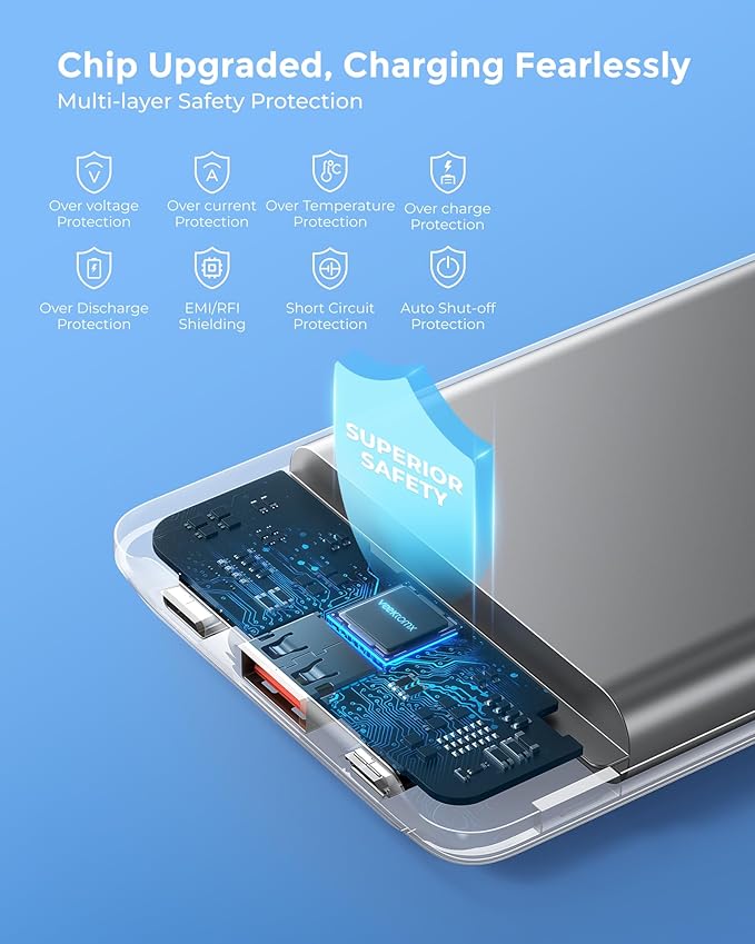 VEEKTOMX Mini Portable Charger 10000mAh, 22.5W Fast-Charging Portable Power Bank Ultra Slim & Lightweight 3 Output Ports Travel Battery Pack Compatible with iPhone/Samsung/One Plus, Travel Must-Have