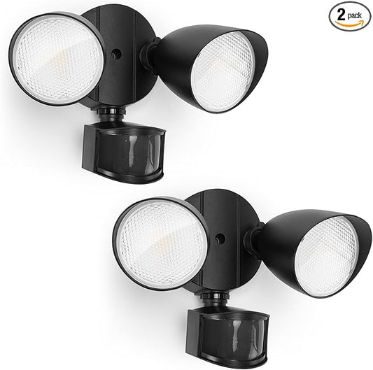 UME 2 Pack 32W 3500 Lumen LED Security Lights Motion Sensor Light Outdoor, 5000K Daylight, IP65 Waterproof, Dusk to Dawn, Motion Detector Flood Light for Garage, Yard, Porch-Black