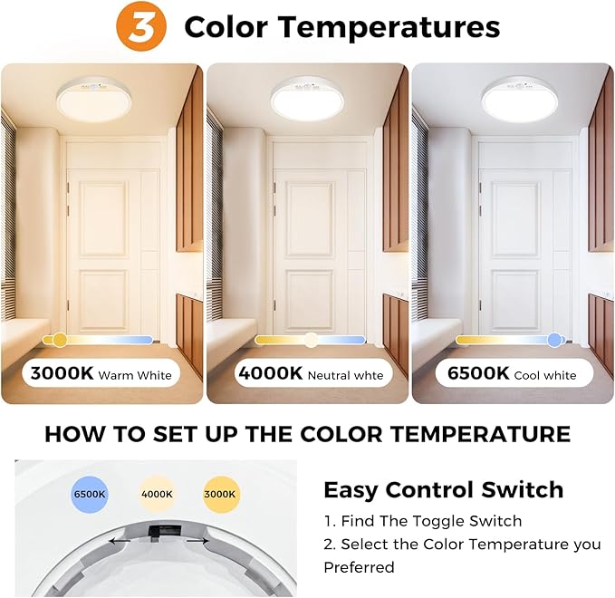 slochi 2Pack Motion Sensor Light Indoor Wired, 8.7 Inch 3000K/4000K/6500K Closet Lights Motion Sensored, 18W 1800LM Flush Mount Ceiling Light for Hallway Pantry Stairwell Porch, White