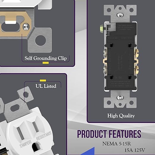 ENERLITES Duplex Receptacle Outlet, Tamper-Resistant Electrical Wall Outlets, Residential Grade, 3-Wire, Self-Grounding, 2-Pole,15A 125V, UL Listed, 61580-TR-W-10PCS, White (10 Pack)