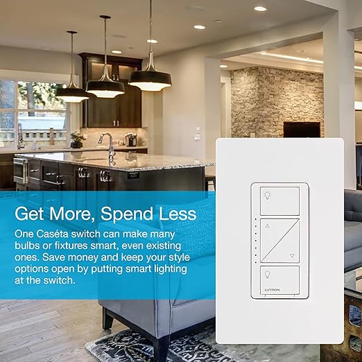 Lutron Caseta Original Smart Dimmer Switch (Lutron Smart Hub Required), for LED Lights, 150 Watt, Single-Pole/3-Way, No Neutral Required, PD-6WCL-WH, White, 5 Pack