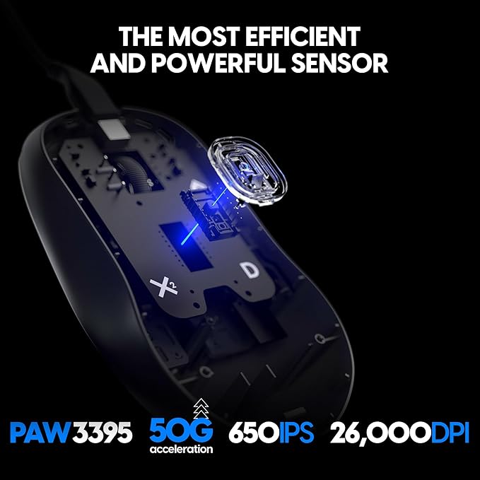 Pulsar Gaming Gears X2H Wired Gaming Mouse, Ultra Lightweight 1.8 oz (51g), Symmetrical, Optical Switch, 26000 DPI, Motion Sync, PAW3395 Sensor (Medium, Wired, Black)