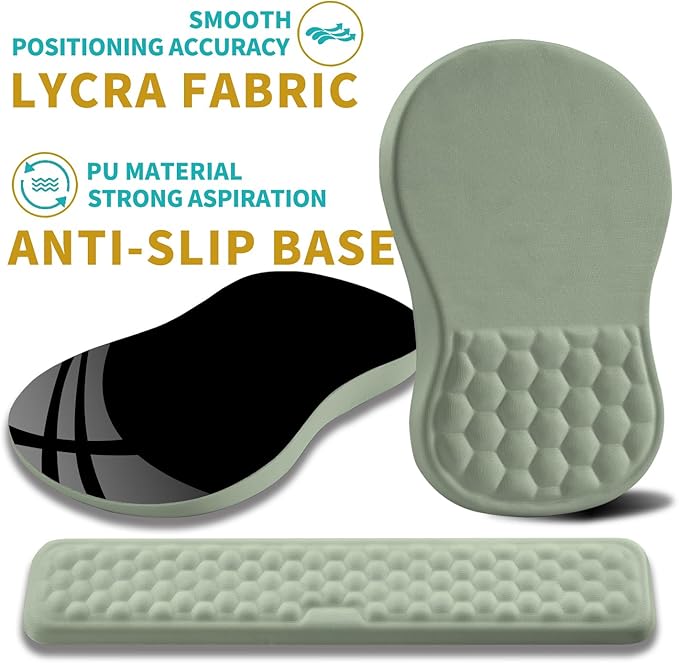 Hokafenle 2 in 1 Ergonomic Mouse Pad Wrist Support & Wrist Rest for Computer Keyboard Set, with Relieve Carpal Tunnel Pain Massage Bulge and Full Memory Gel Design (2In1 Set, Light Green)