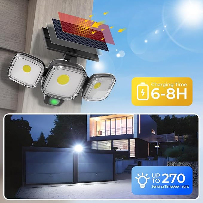 CINOTON Solar Motion Sensor Outdoor Lights, 3 Modes LED Security Flood Light with Remote Control, IP65 Waterproof Solar Powered Outside Wall Lighting for Garden Patio Garage Yard Entryway Black 2 Pack