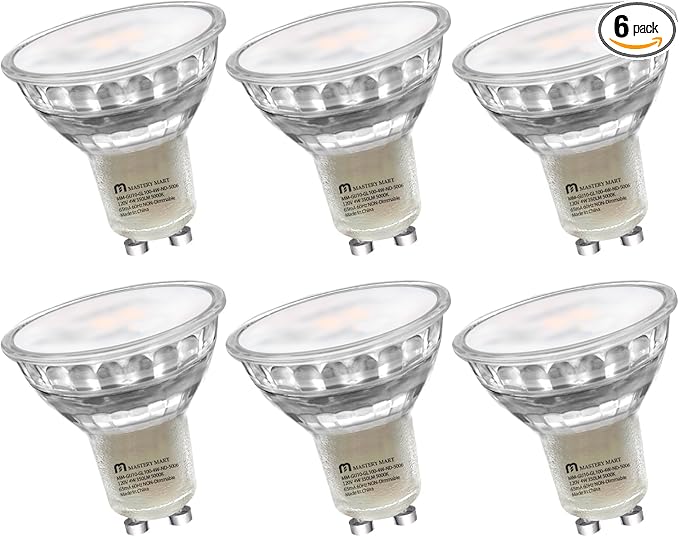 MASTERY MART Non-Dimmable GU10 LED Light Bulbs, 4W Bright 5000K Daylight White 35W Halogen Equivalent, 350lm Energy Saver for Track Lighting Fixture, Kitchen, Basement, 15000 Hours Lifespan, 6 Pack