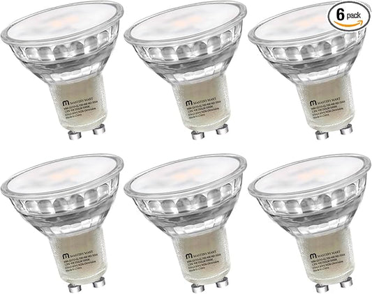 MASTERY MART Non-Dimmable GU10 LED Light Bulbs, 4W Bright 5000K Daylight White 35W Halogen Equivalent, 350lm Energy Saver for Track Lighting Fixture, Kitchen, Basement, 15000 Hours Lifespan, 6 Pack