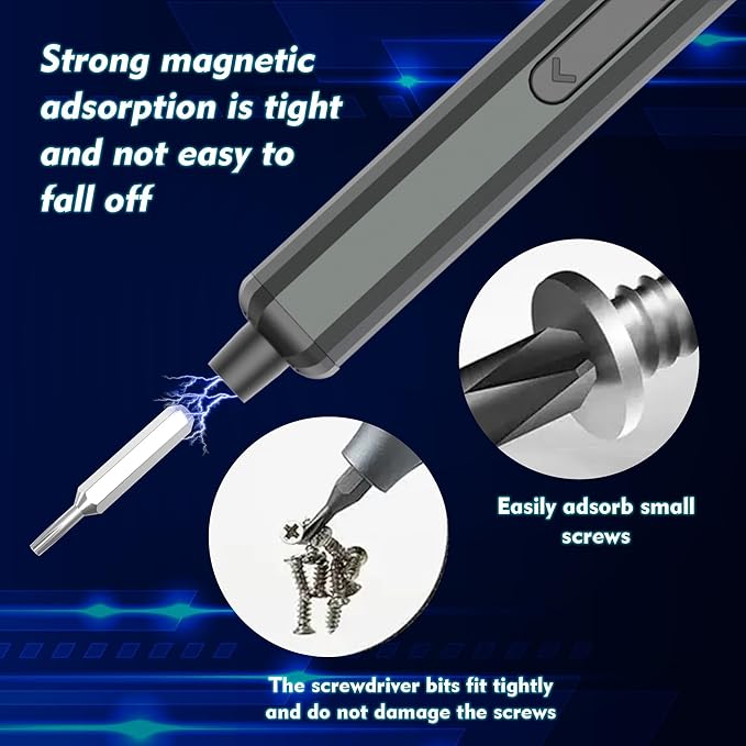 Blue Mini Electric Screwdriver - 50 in 1 Electric Screwdriver Kit Aluminum Square Handle with 3 LED Lights, Speed Adjustment, Hand Power Switch, Strong Magnetic Bits for Electronics Repair