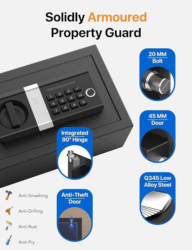 FORFEND Smart Home Safe | WiFi Safe Box App Lock/Alarm | Voice Command, Kidnap Alarm, Tamper Detect, Frozen Mode, Sub Account| Digital Safe Anti Theft