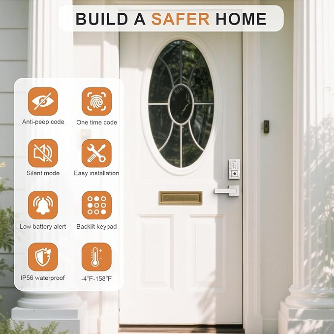 Probrico Keyless Entry Door Lock Smart Locks for Front Door, Keypad Door Lock with Handle Fingerprint Deadbolt with Handle Set, Satin Nickel Smart Deadbolt