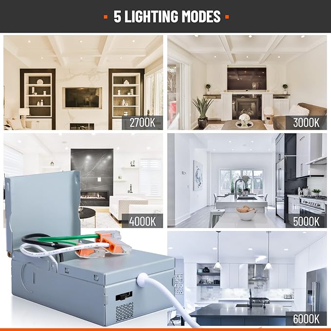 2 Pack Recessed Lighting 6 Inch with Junction Box, 5CCT 6 Inch Black LED Recessed Lights Dimmable 2700K/3000K/4000K/5000K/6000K, 15W1200lm Ultra Thin Recessed Lighting - ETL and Energy Star Certified