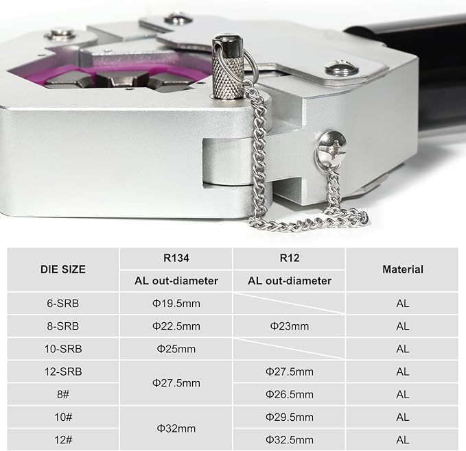 Hydraulic AC Hose Crimper with 7 Sets of Dies, Handheld Hydraulic Hose Crimping Tool for A/C Hose & A/C Fittings (Portable AC Hose Crimper)