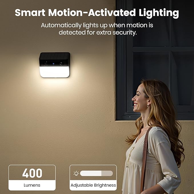 AOSU Solar Wall Light Cameras, 3K Security Cameras Wireless Outdoor, Battery Powerd Enhanced AI Detection for Fences & Parking, Easy Setup, Color Night Vision [2.4G+Bluetooth]