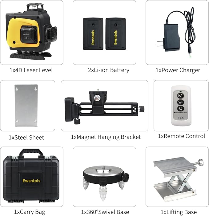 4D 16-Line Laser Level with Rotatable Laser Window - 4×360° Self-Leveling Cross Line Laser for Construction, Tile, Ceiling, Wall Hanging & Home Renovation